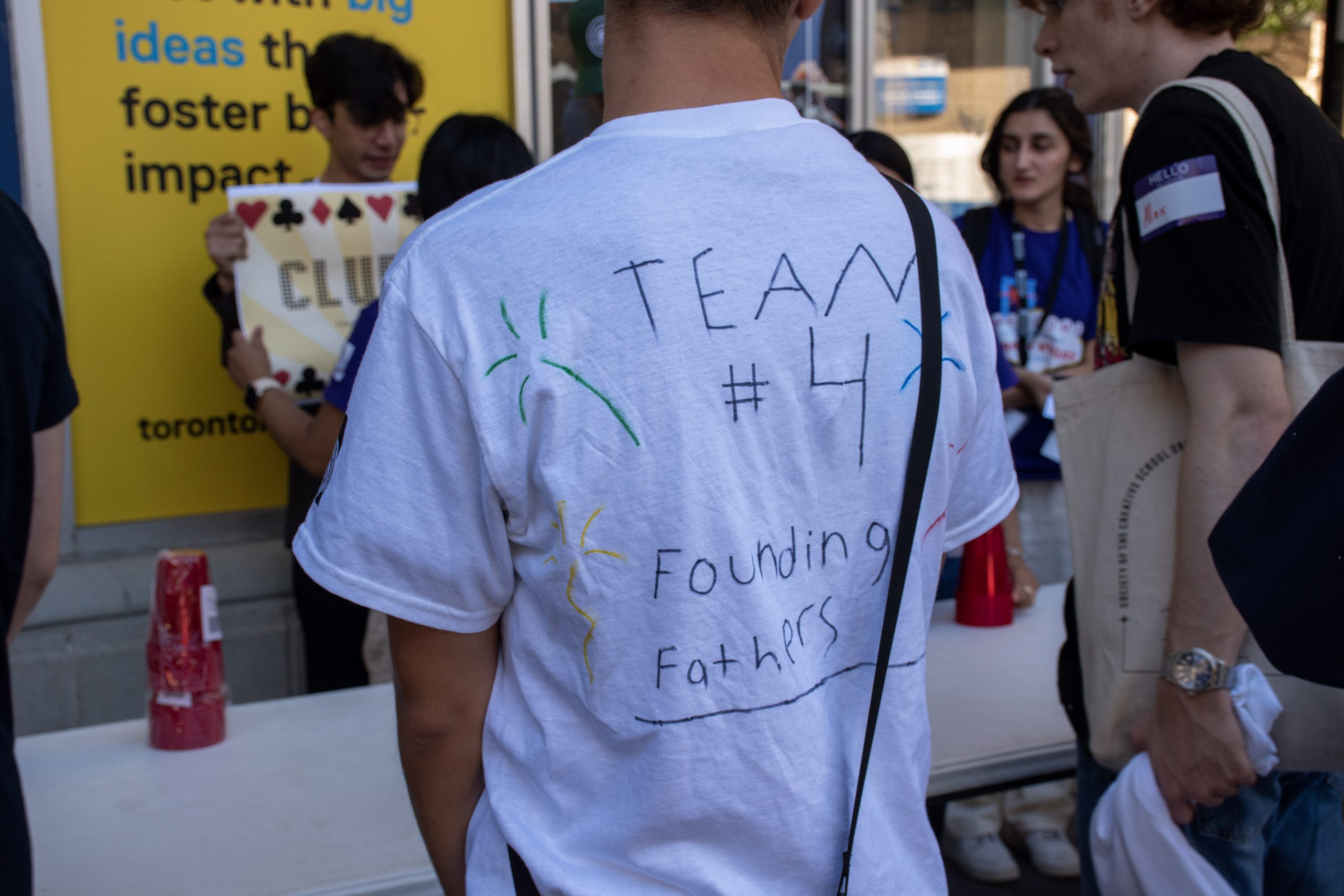 back of a shirt with "team 4" drawn on it
